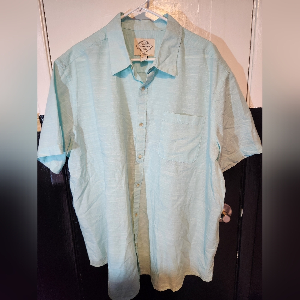 St. Johns Bay Mens 2XL Turquoise Button Down Shirt- Brand New W/Tags